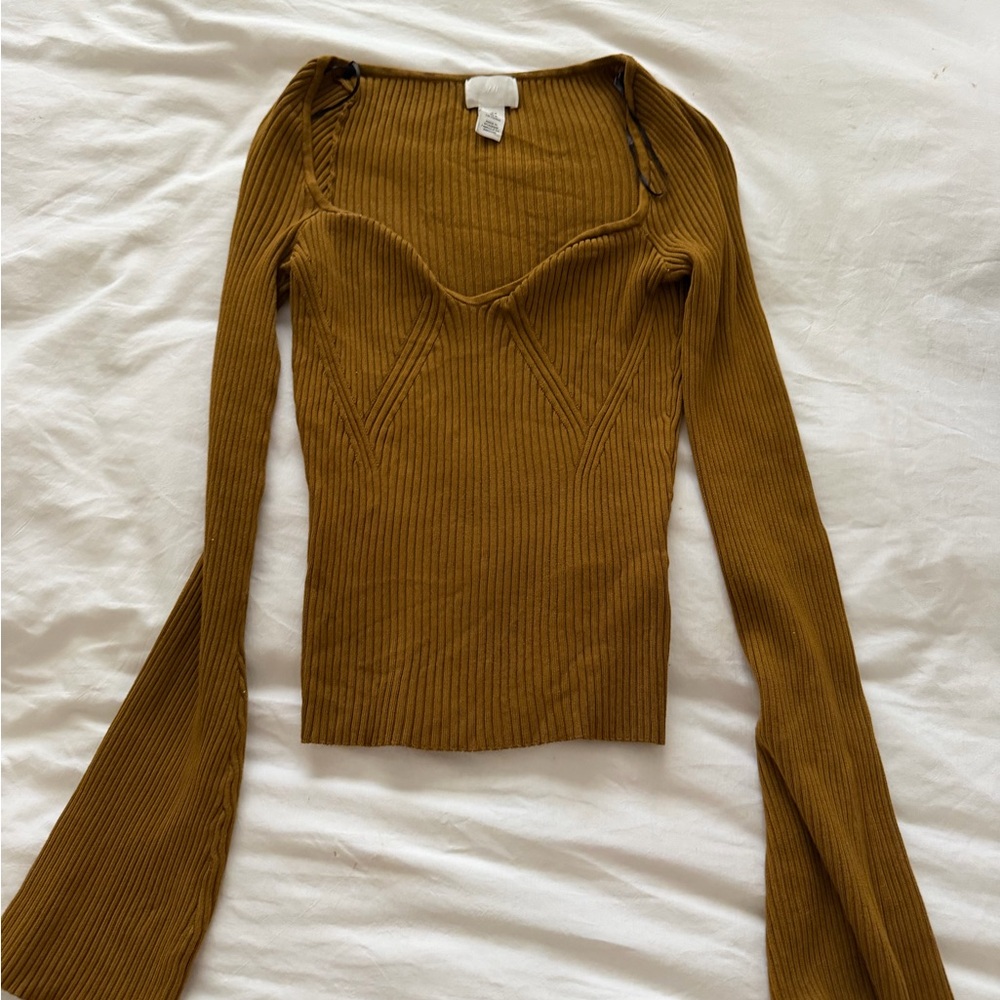 H&M Camel Ribbed Knit Sweater